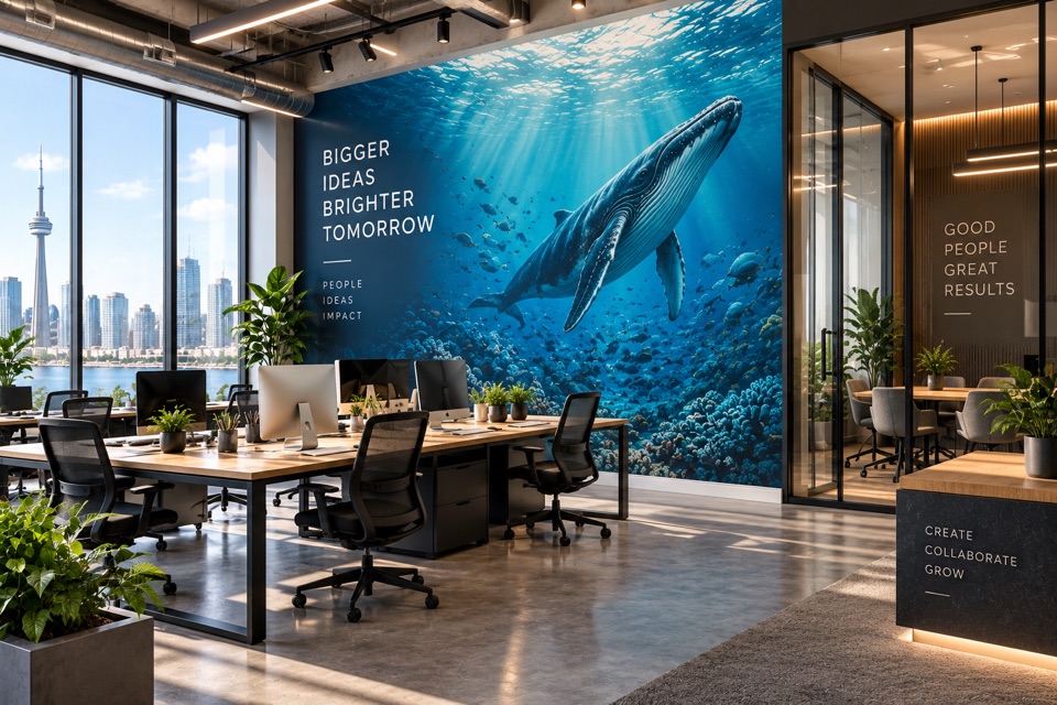 Concept Toronto office with an underwater whale mural
